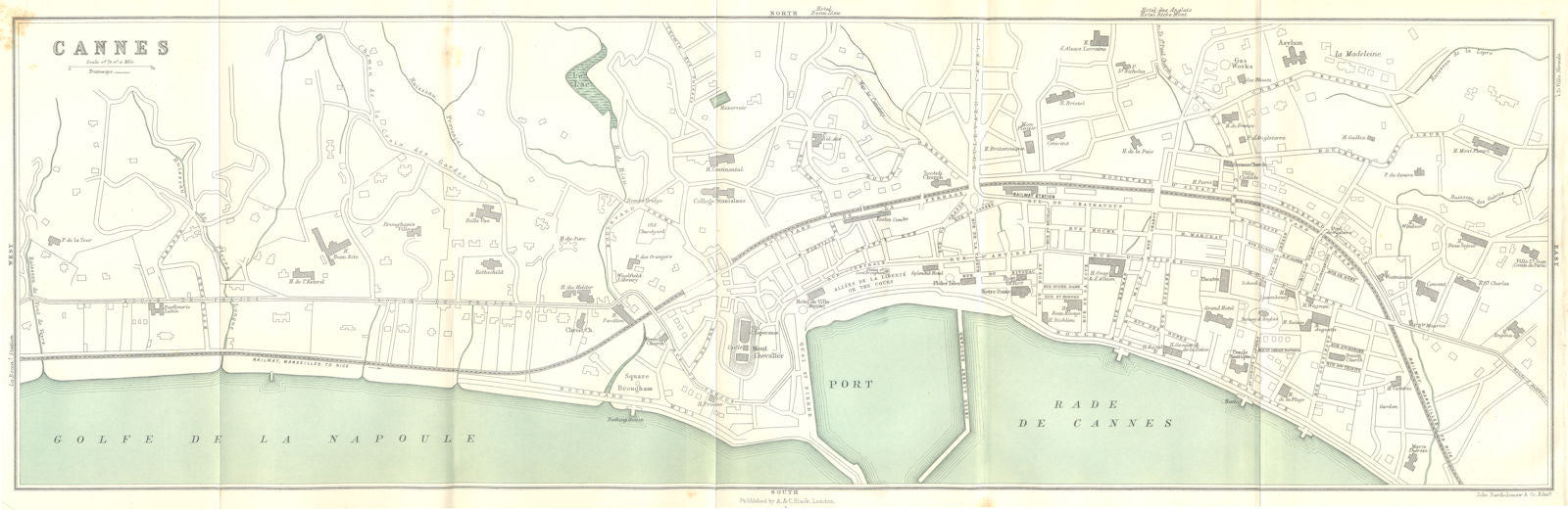 ALPES-MARITIMES. Cannes 1913 old antique vintage map plan chart